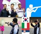 Πόντιουμ γυρίσματα, ανδρών 10 m αέρα πιστόλι, Jin Jingoh (Νότια Κορέα), Luca Tesconi (Ιταλία) και Άντρια Zlatić (Σερβία)